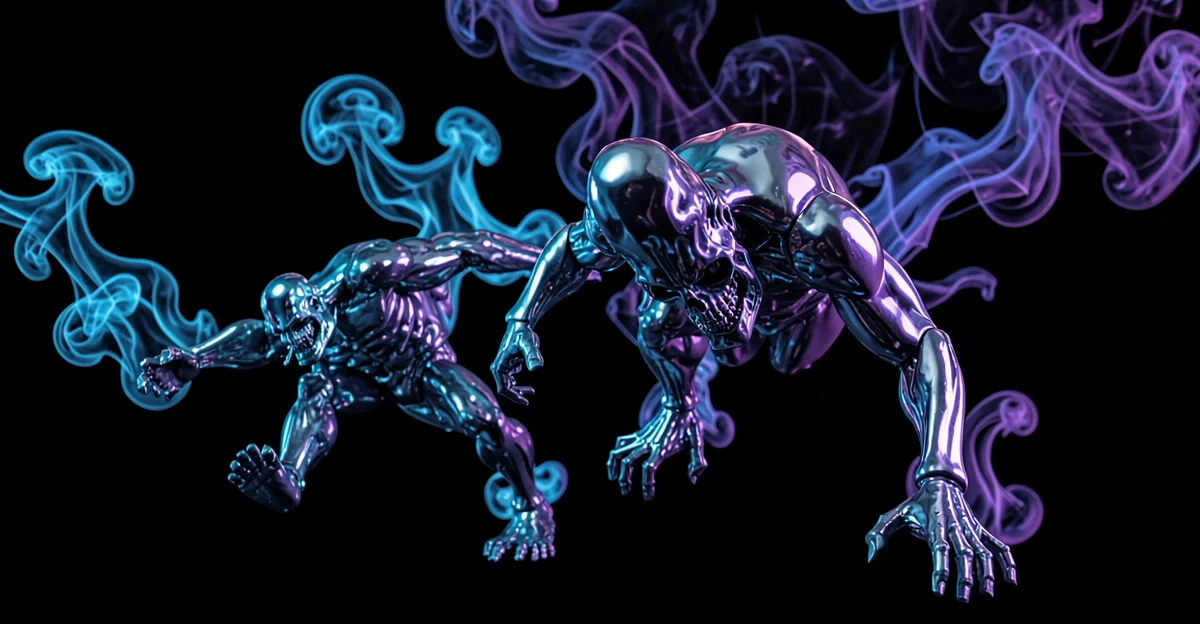 Abstract visualization of AI-driven cyber threats - shapeshifting digital entity