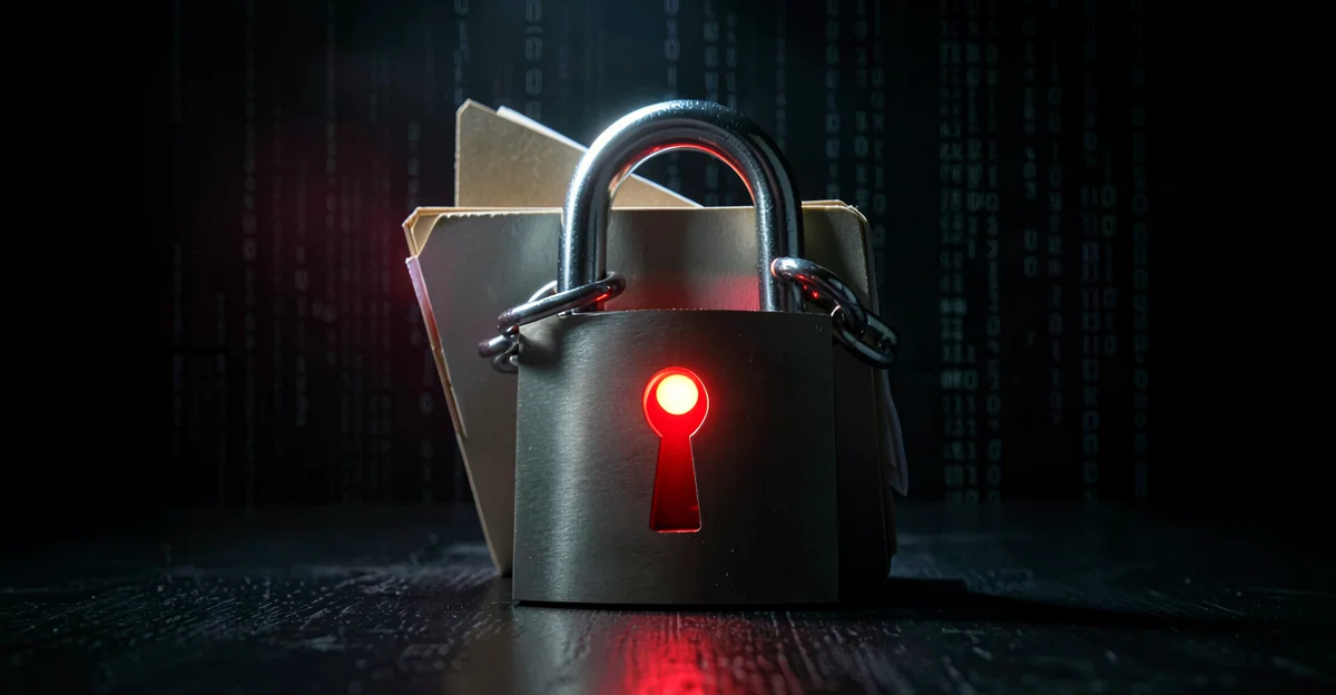 Ransomware concept: locked files with digital security