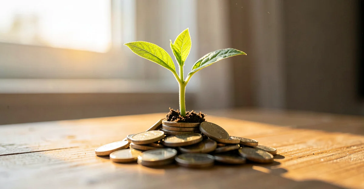 Plant growing from coins - value of investment